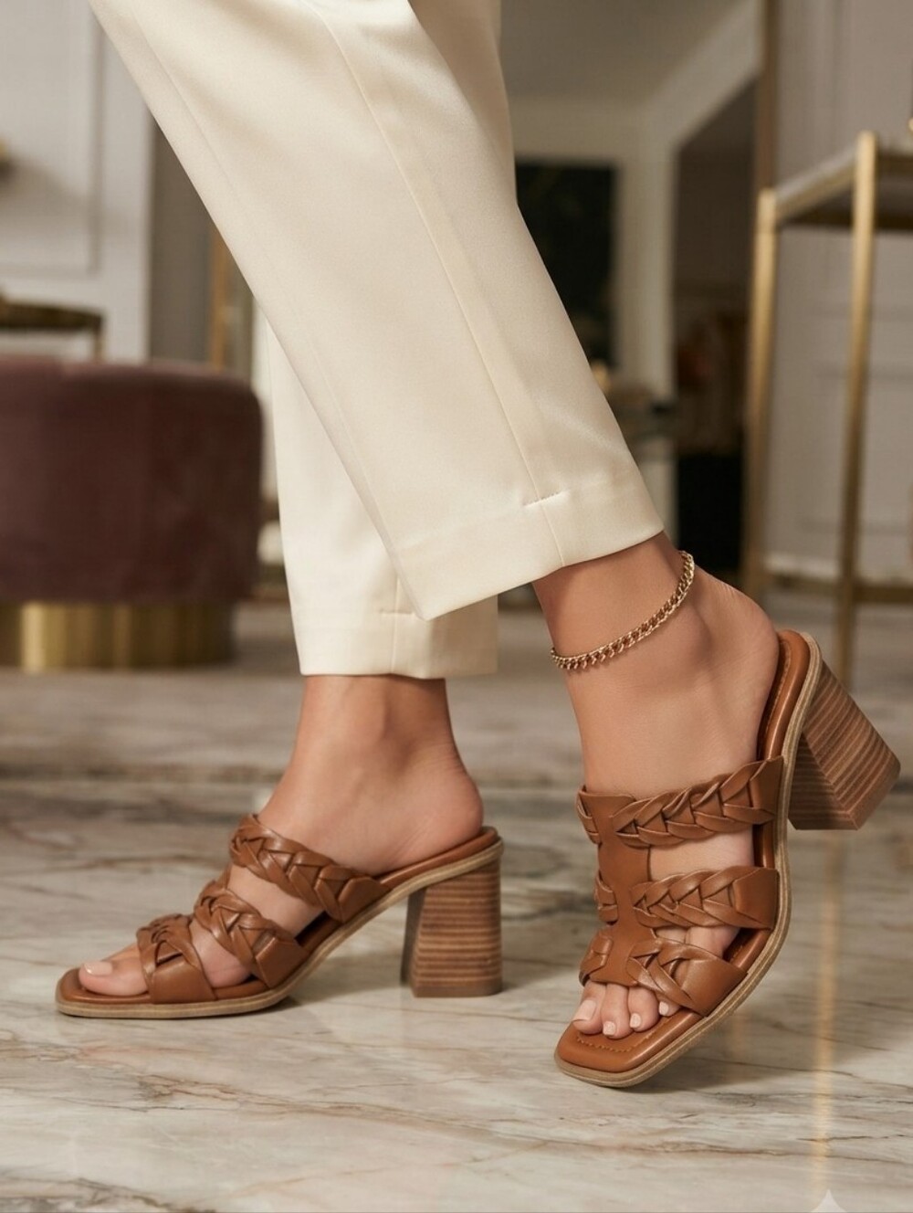 Marc Fisher Braided Leather Slide Mules size 6.5